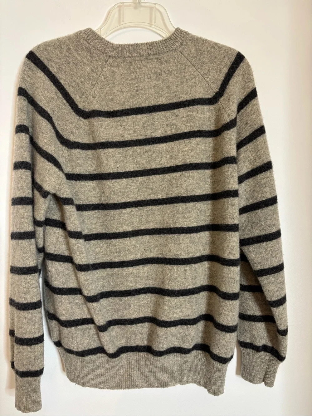 Express Men's 100% Lambs Wool Crewneck Sweater in Gray with Black Stripes